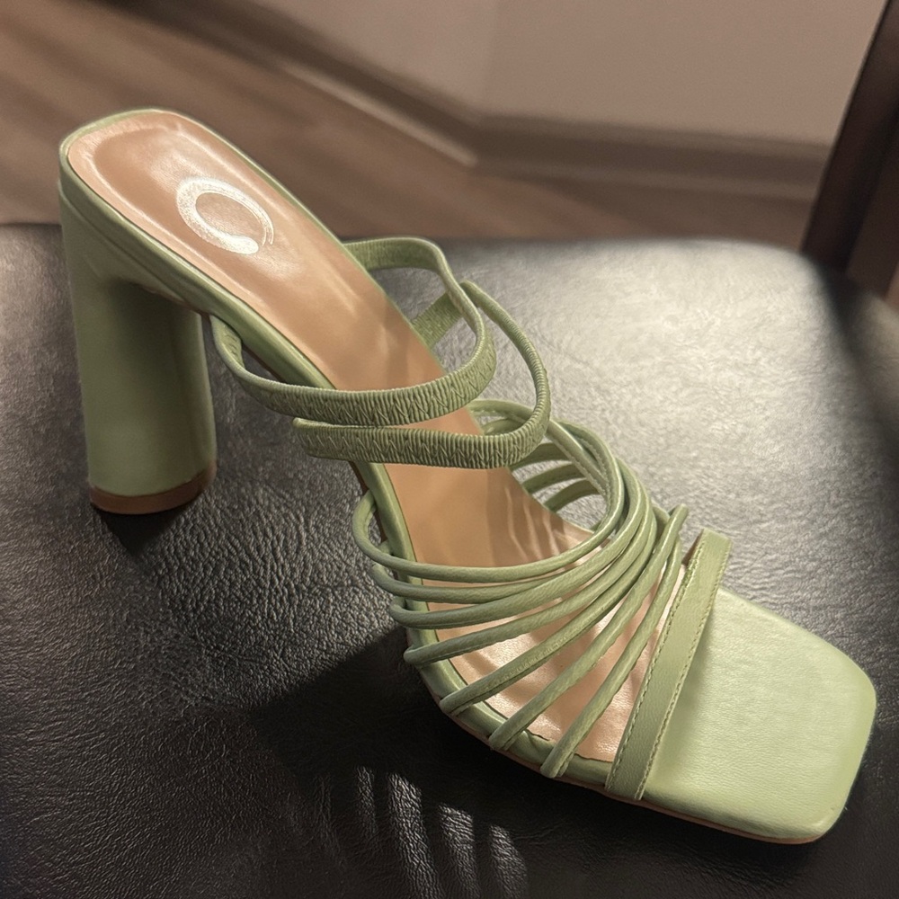Journee Womens Hera Open Square Toe High Block Heel Sandals🔥 SAGE SIZE 8.5🔥 - Picture 10 of 15
